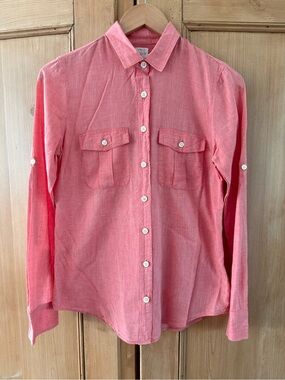 J. Crew The Perfect Short Long-Sleeve Button-Down Shirt S Faded Red